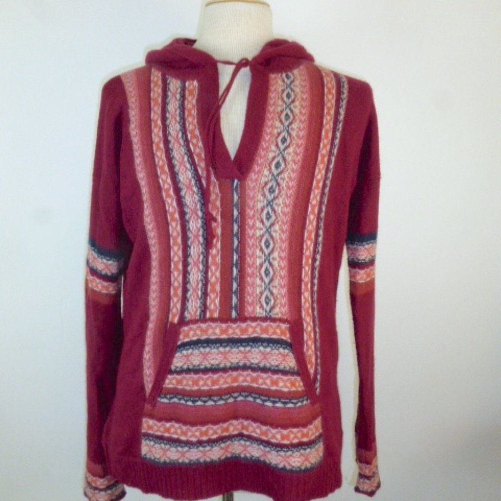 VELVET by GRAHAM & SPENSER RED baja Hoodie wool pouch pocket sweater top xl